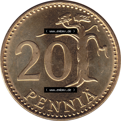 Münze Finnland / SUOMI Umlaufmünzen Sammlung in PNG 1963-1990, 20 Penny Penniä 1985 (Stück 1), SUOMEN TASAVALTA (6) - Digital... Sammlung