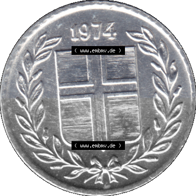 Alte Münze 'Island Umlaufmünze 1970-1974, 10 Aurar, Zehn Aura 1974 (Stück 1). Vorderseite der isländischen Münze. Umlaufmünze... Sammlung