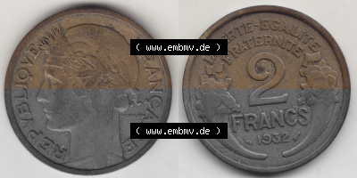 Münze Frankreich Umlaufmünzen Sammlung in PNG 1931-1941, 2 Franken 1932 (Stück 1) LIBERTE EGALITE FRATERNITE (3) - Digitales... Sammlung