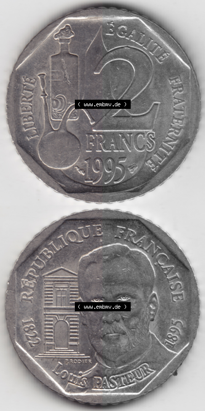 Münze Frankreich Umlaufmünzen Sammlung in PNG 1995-1995, 2 France Louis Rasteur (4) - Digitales Münzen-Bildmaterial einer französischen... Sammlung
