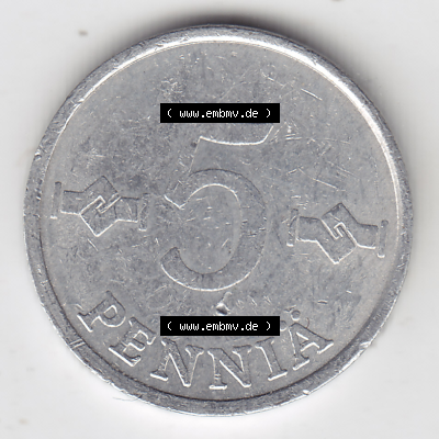 Münze Finnland / SUOMI Umlaufmünzen Sammlung in PNG 1977-1990, 5 Penniä (1) - Digital Münzen-Bildmaterial einer Münze aus... Sammlung