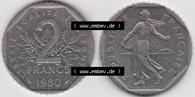 Münze Frankreich Umlaufmünzen Sammlung in PNG 1979-2001, 2 Francs Säerin Semeuse (3) - Digitales Münzen-Bildmaterial einer... Sammlung