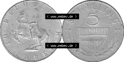 5 / Fünf Schilling Österreich in s/w Schwarzweiß bzw. Graustufen Farbgebung von Scanner transparenten PNG 1960-1968, 5 Fünf... Sammlung