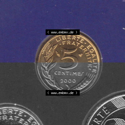 Münze Frankreich Umlaufmünzen Sammlung in PNG 2000, 5 Centimes (1) - Digitales Münzen-Bildmaterial einer französischen Francs... Sammlung