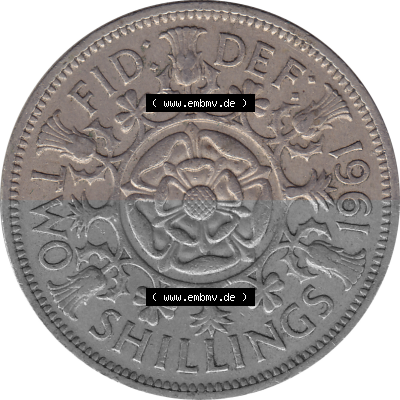 Münzen Großbritannien Umlaufmünzen Sammlung in PNG Großbritannien 1954-1970, 2 Schilling-Florin, Two Shillings, 1961 (Stück... Sammlung