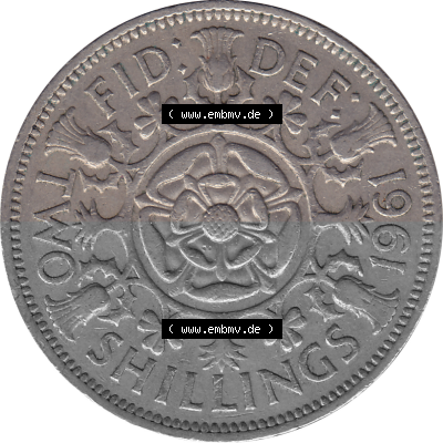 Münzen Großbritannien Umlaufmünzen Sammlung in PNG Großbritannien 1954-1970, 2 Schilling-Florin, Two Shillings, 1961 (Stück... Sammlung