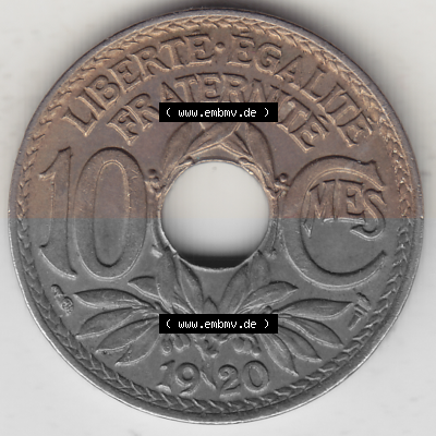 Münze Frankreich Umlaufmünzen Sammlung in PNG 1917-1938, 10 Centimes, 10 CMES EGALITÉ FRATERNITÉ LIBERTÉ 1920 (Stück 2)... Sammlung