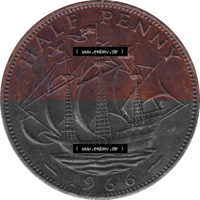 Münzen Großbritannien Umlaufmünzen Sammlung in PNG Großbritannien 1954-1970, Half Penny, Halber Pence 1966 (Stück 2), Elisabeth... Sammlung