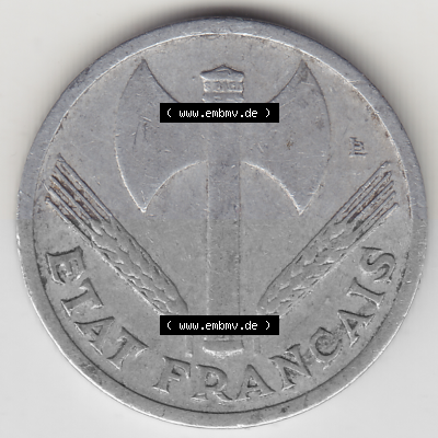 Münze Frankreich Umlaufmünzen Sammlung in PNG 1942-1944, 1 Franken - Francs 1942 (1) - Digitales Münzen-Bildmaterial einer... Sammlung