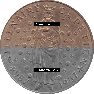 Münze Frankreich Umlaufmünzen Sammlung in PNG 1987-1987, 10 Francs 1000 Jahre König Hugo Capet erster König von Frankreich... Sammlung