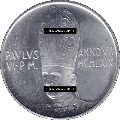 Alte Münze aus der Vatikanstadt / Vatikan als PNG-Grafik 1969-1969, 5 Fünf Lire, mit Engel-Darstellung Papst Paul VI. 1969 Sammlung