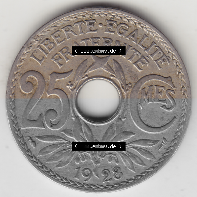 Münze Frankreich Umlaufmünzen Sammlung in PNG 1917-1937, 25 Cmes, Centimes 1928 (Stück 1) LIBERTE EGALITE FRATERNITE (2) -... Sammlung