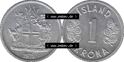 Island Umlaufmünze 1976-1980, 1 Krona, Krone -1978 Sammlung