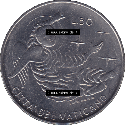 Alte Münze aus der Vatikanstadt / Vatikan als PNG-Grafik 1969-1969, 50 Fünfzig Lire, mit Engel-Darstellung Papst Paul VI. 1969 Sammlung