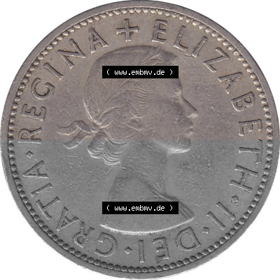 Münzen Großbritannien Umlaufmünzen Sammlung in PNG Großbritannien 1954-1970, 2 Schilling-Florin, Two Shillings, 1955 (Stück... Sammlung