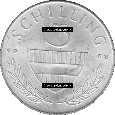 5 / Fünf Schilling Österreich in s/w Schwarzweiß bzw. Graustufen Farbgebung von Scanner transparenten PNG 1960-1968, 5 Fünf... Sammlung