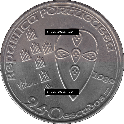 Alte Gedenkmünze aus Portugal als PNG-Grafik 1989, 250 Escudos, Batalha de Ourique, Schlacht von Ourique Sammlung