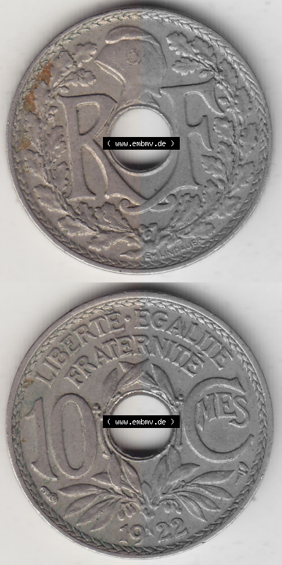 Münze Frankreich Umlaufmünzen Sammlung in PNG 1917-1938, 10 Centimes, RF - Frankreich 10 CMES EGALITÉ FRATERNITÉ LIBERTÉ... Sammlung