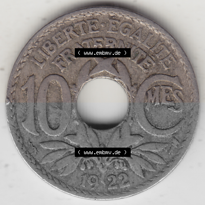 Münze Frankreich Umlaufmünzen Sammlung in PNG 1917-1938, 10 Centimes, 10 CMES EGALITÉ FRATERNITÉ LIBERTÉ 1922 (Stück 1)... Sammlung