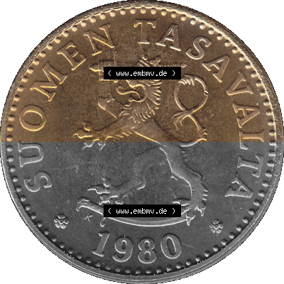 Alte Münzen KMS Finnland, Kursmünzensatz 1980 in Stempelglanz als digitales Computerbild in transparenten PNG 1963-1990, 20... Sammlung