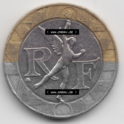 Münze Frankreich Umlaufmünzen Sammlung in PNG 1991, 10 Francs (2) - Digitales Münzen-Bildmaterial einer französischen Francs... Sammlung