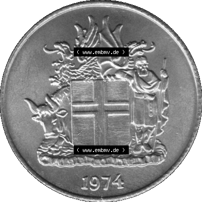 Island Umlaufmünze 1957-1975, 1 KR, Eine Krone 1974 (Stück 1) Graustufen Sammlung