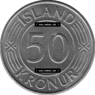 Island Umlaufmünze 1970-1980, 50 Krönur, Fünfzig Kronen 1976 (Stück 1) Graustufen Sammlung