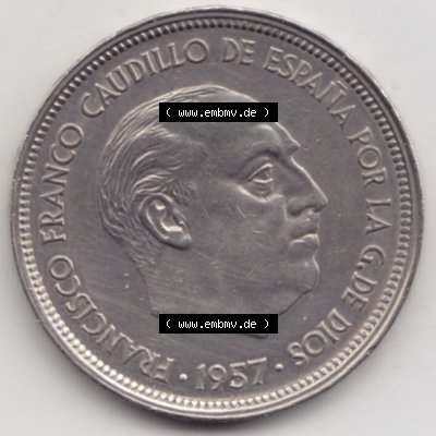 Münze Spanien / España Umlaufmünzen Sammlung in PNG 1957-1957, 50 Peseten (2) - Digitales Münzen-Bildmaterial einer spanischen... Sammlung