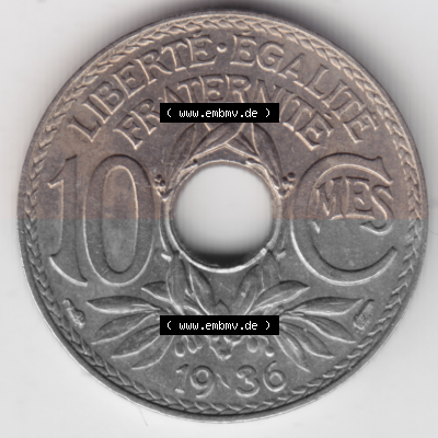 Münze Frankreich Umlaufmünzen Sammlung in PNG 1917-1938, 10 Centimes, Cent 1936 (1) - Digitales Münzen-Bildmaterial einer französischen... Sammlung