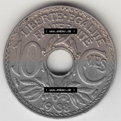 Münze Frankreich Umlaufmünzen Sammlung in PNG 1917-1938, 10 Centimes - Cmes 1938 (2) - Digitales Münzen-Bildmaterial einer... Sammlung