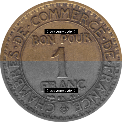 Münze Frankreich Umlaufmünzen Sammlung in PNG 1920-1927, 1 Francs, Franken 1922 (Stück 1) (5) - Digitales Münzen-Bildmaterial... Sammlung