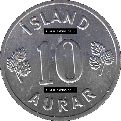 Island Umlaufmünze 1970-1974, 10 Aurar 1974 (Stück 1), 10 Isländische Aurar Sammlung