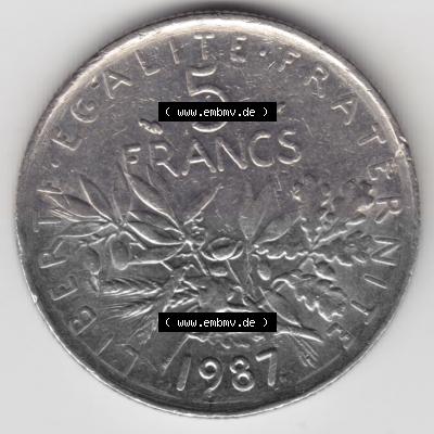 Münze Frankreich Umlaufmünzen Sammlung in PNG 1970-2001, 5 Francs Liberte Egalite Fraternite (1) - Digitales Münzen-Bildmaterial... Sammlung
