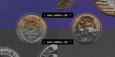 Münze Frankreich Umlaufmünzen Sammlung in PNG 2000, 5 Centimes (3) - Digitales Münzen-Bildmaterial einer französischen Francs... Sammlung