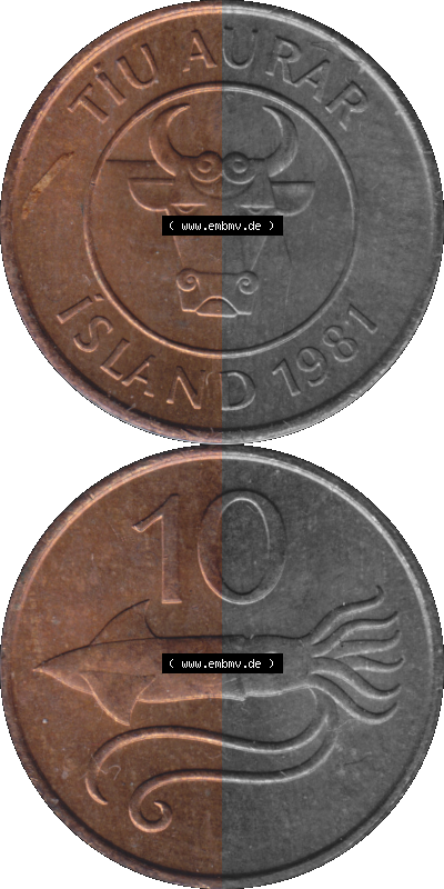 Island Umlaufmünze 1981-1981, 10 Tiu Aurar 1981 Sammlung