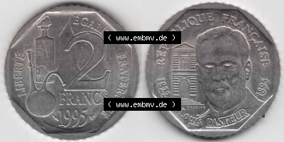Münze Frankreich Umlaufmünzen Sammlung in PNG 1995-1995, 2 France Louis Rasteur (3) - Digitales Münzen-Bildmaterial einer französischen... Sammlung