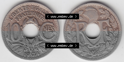 Münze Frankreich Umlaufmünzen Sammlung in PNG 1917-1938, 10 Centimes, Cent 1924 (3) - Digitales Münzen-Bildmaterial einer französischen... Sammlung