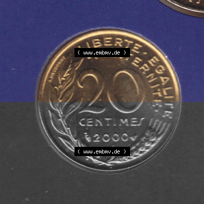 Münze Frankreich Umlaufmünzen Sammlung in PNG 2000, 20 Centimes (1) - Digitales Münzen-Bildmaterial einer französischen Francs... Sammlung