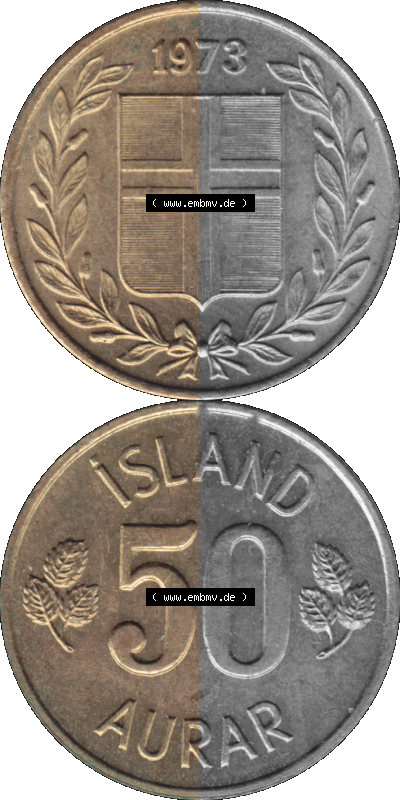Island Umlaufmünze 1969-1974 50 Aurar 1973 Sammlung