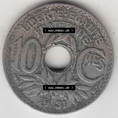 Münze Frankreich Umlaufmünzen Sammlung in PNG 1917-1938, 10 Centimes, RF - Frankreich 10 CMES EGALITÉ FRATERNITÉ LIBERTÉ... Sammlung