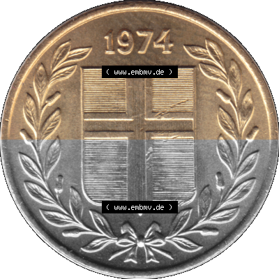 Alte Münze 'Island Umlaufmünze 1969-1974, 50 Aurar, Fünfzig Aura 1974 (Stück 1). Vorderseite der isländischen Münze. Umlaufmünze... Sammlung