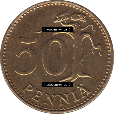 Münze Finnland / SUOMI Umlaufmünzen Sammlung in PNG 1963-1990, 50 Penny Penniä 1976 (Stück 1), SUOMEN TASAVALTA (6) - Digital... Sammlung