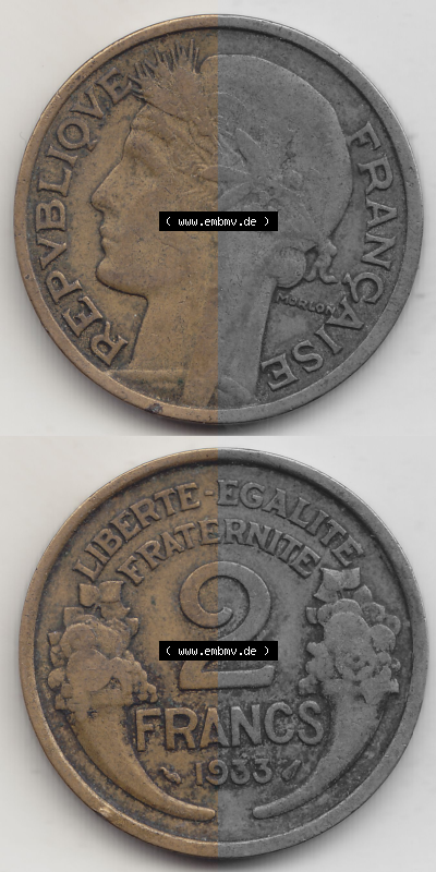 Münze Frankreich Umlaufmünzen Sammlung in PNG 1931-1941, 2 Franken 1933 (Stück 1) LIBERTE EGALITE FRATERNITE (4) - Digitales... Sammlung