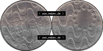 Alte Gedenkmünze aus Portugal als PNG-Grafik 1992, 200 Escudos, Presidencia da Comunidade Europeia Sammlung