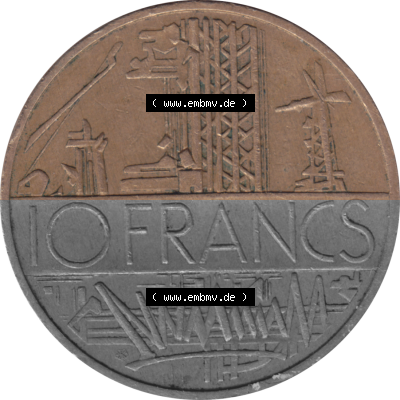 Münze Frankreich Umlaufmünzen Sammlung in PNG 1974-1987, 10 Franken-Francs 1978 (Stück 1) (5) - Digitales Münzen-Bildmaterial... Sammlung