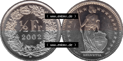 KMS Schweiz in original Farbgebung vom Scanner transparenten PNG 1983-2018, 1/2 Franken 2002 Sammlung