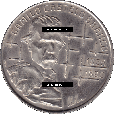 'Alte Gedenkmünze aus Portugal als PNG-Grafik 1990, 100 Escudos, Camilo Castelo Braiico. Rückseite der portugiesischen Gedenkmünze... Sammlung