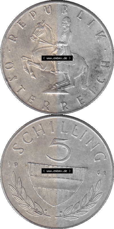 5 / Fünf Schilling Österreich in original Farbgebung von Scanner transparenten PNG 1960-1968, 5 Fünf Schilling 1961 (Stück... Sammlung