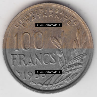 Münze Frankreich Umlaufmünzen Sammlung in PNG 1954-1958, 100 Francs, Franken Typ II 1955 (1) - Digitales Münzen-Bildmaterial... Sammlung