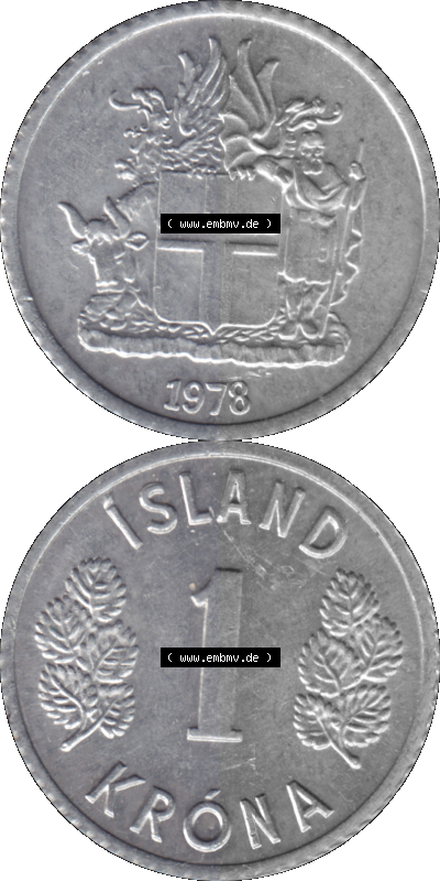 Island Umlaufmünze 1976-1980, 1 Krona, Krone -1978 Sammlung